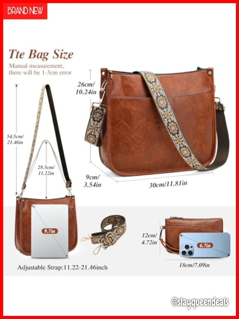 Women's Vegan Leather Hobo Crossbody Bag with Wallet Set 2PC